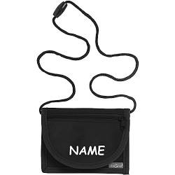 Kiwistar - Brustbeutel schwarz - Name - 13 x 10 cm Geldbeutel zum umhängen - Geldbörse für Jungen & Mädchen mit Namen individuell personalisiert von Kiwistar