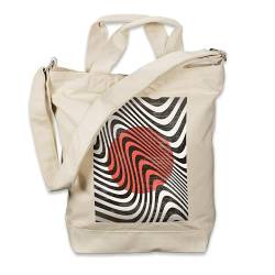 Kiwistar - Einkaufstasche Canvas Tote Bag - Natur - Grafik Wellen Rot - Tragetasche bedruckt - Extra Fach für Smartphone & Geldbeutel - lange & kurze Henkel - Shopper von Kiwistar