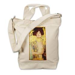 Kiwistar - Einkaufstasche Canvas Tote Bag - Natur - Gustav Klimt Judith - Tragetasche bedruckt - Extra Fach für Smartphone & Geldbeutel - lange & kurze Henkel - Shopper von Kiwistar