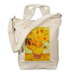 Kiwistar - Einkaufstasche Canvas Tote Bag - Natur - Van Gogh Sonnenblumen - Tragetasche bedruckt - Extra Fach für Smartphone & Geldbeutel - lange & kurze Henkel - Shopper von Kiwistar