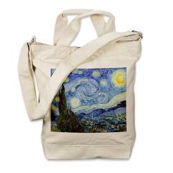 Kiwistar - Einkaufstasche Canvas Tote Bag - Natur - Van Gogh Starry Night - Tragetasche bedruckt - Extra Fach für Smartphone & Geldbeutel - lange & kurze Henkel - Shopper von Kiwistar