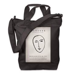 Kiwistar - Einkaufstasche Canvas Tote Bag - Schwarz - Gesicht- Tragetasche bedruckt - Extra Fach für Smartphone & Geldbeutel - lange & kurze Henkel - Shopper von Kiwistar