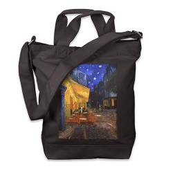 Kiwistar - Einkaufstasche Canvas Tote Bag - Schwarz - Van Gogh Cafe Terrace - Tragetasche bedruckt - Extra Fach für Smartphone & Geldbeutel - lange & kurze Henkel - Shopper von Kiwistar