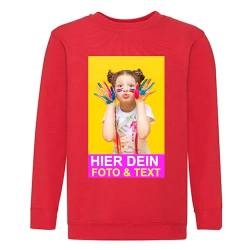 Kiwistar Sweatshirt Kinder - Kids - rot - 152 - Aufdruck individuell - mit Foto Bedruckt - Wunschtext - Druck personalisiert - Geschenk für Freizeit Sport Schule von Kiwistar