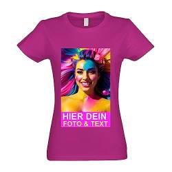 Kiwistar T-Shirt Damen Fuchsia - M - Aufdruck individuell - mit Foto Bedruckt - Wunschtext - Druck personalisiert - Geschenk für Freizeit Sport - selber gestalten von Kiwistar