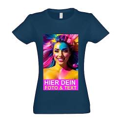 Kiwistar T-Shirt Damen Petroleum - M - Aufdruck individuell - mit Foto Bedruckt - Wunschtext - Druck personalisiert - Geschenk für Freizeit Sport - selber gestalten von Kiwistar
