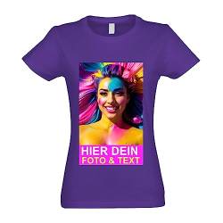 Kiwistar - T-Shirt Damen - Purple - L - Aufdruck individuell - mit Foto Bedruckt - Wunschtext - Druck personalisiert - Geschenk für Freizeit Sport von Kiwistar