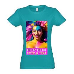 Kiwistar - T-Shirt Damen - Tuerkis - L - Aufdruck individuell - mit Foto Bedruckt - Wunschtext - Druck personalisiert - Geschenk für Freizeit Sport von Kiwistar