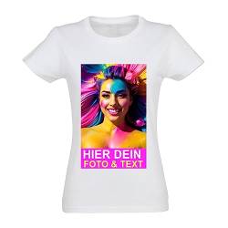 Kiwistar - T-Shirt Damen - Weiss - XL - Aufdruck individuell - mit Foto Bedruckt - Wunschtext - Druck personalisiert - Geschenk für Freizeit Sport von Kiwistar