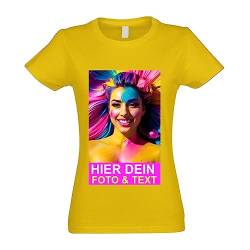 Kiwistar T-Shirt Damen gelb - M - Aufdruck individuell - mit Foto Bedruckt - Wunschtext - Druck personalisiert - Geschenk für Freizeit Sport - selber gestalten von Kiwistar