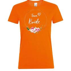 Kiwistar - T-Shirt Damen - orange - M - Team Bride Blumen - Junggesellinnenabschied - Braut Gruppenshirt - Brautfeier - Hochzeit - heiraten - Funshirt von Kiwistar