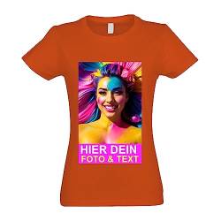 Kiwistar T-Shirt Damen orange - S - Aufdruck individuell - mit Foto Bedruckt - Wunschtext - Druck personalisiert - Geschenk für Freizeit Sport - selber gestalten von Kiwistar