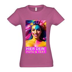 Kiwistar - T-Shirt Damen - pink - L - Aufdruck individuell - mit Foto Bedruckt - Wunschtext - Druck personalisiert - Geschenk für Freizeit Sport von Kiwistar