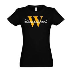 Kiwistar - T-Shirt Damen - schwarz - M - Aufdruck individuell - Wunschtext mit Initial und Nachname - Name - Spruch - Druck personalisiert - Geschenk für Freizeit Sport von Kiwistar