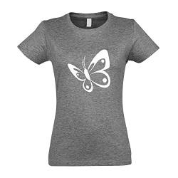 Kiwistar - T-Shirt tailliert - Damen - Graumeliert - Schmetterling Nr 3 - mit Motiv Bedruckt - Funshirt Design - Sport - Freizeit - Damen - XL von Kiwistar