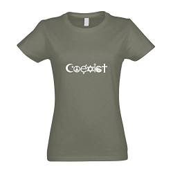 Kiwistar - T-Shirt tailliert - Damen - Olive - Coexist Symbole - mit Motiv Bedruckt - Funshirt Design - Sport - Freizeit - Damen - XL von Kiwistar