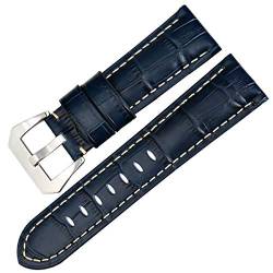 Klauer Leder-Uhrenarmband, Ersatz-Uhrenarmbänder, 22 mm, 24 mm, 26 mm, Uhrenzubehör, Uhrenarmbänder, Leder-Uhrenarmband for Uhrenarmband, Gürtel (Color : Sapphire Blue Ws, Size : 24mm) von Klauer