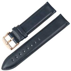 Klauer Leder-Uhrenarmband, Ersatz-Uhrenarmbänder, hochwertiges Leder-Uhrenarmband braun mit Roségold-Verschluss, 16 mm, 17 mm, 18 mm, 20 mm Uhrenarmband (Color : Blue-rg, Size : 16mm) von Klauer