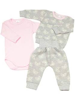 KleKle Baby Mädchen Kleidungsset Geschenkset 3 TLG Langarm Body Hose Pullover Schmetterling 22837 Rosa Grau 92 von KleKle