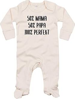 Kleckerliese Baby Body Schlafanzug Strampler Langarm Junge Mädchen 50% Mama 50% Papa 100% Perfekt, Natural 0-3 Monate von Kleckerliese