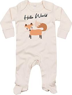 Kleckerliese Baby Body Schlafanzug Strampler Langarm Junge Mädchen Hello World Tiermotiv Tiere Fuchs, Natural 0-3 Monate von Kleckerliese