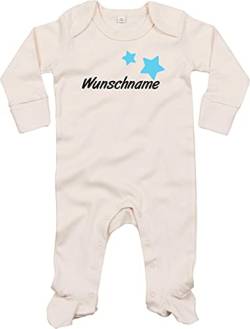 Kleckerliese Baby Body Schlafanzug Strampler Langarm Junge Mädchen Name Wunschname personalisiert Sterne, Natural 0-3 Monate von Kleckerliese