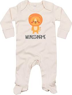 Kleckerliese Baby Body Schlafanzug Strampler Langarm Junge Mädchen Tiere Löwe Wunschname personalisiert Name Wunschtext, Natural 6-12 Monate von Kleckerliese