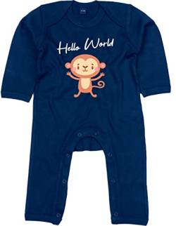 Kleckerliese Baby Body Strampler Schlafanzug Overall Junge Mädchen Hello World Tiermotiv Tiere Affe, NauticalNavy, 3-6 Monate von Kleckerliese