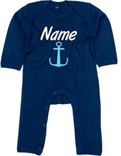 Kleckerliese Baby Body Strampler Schlafanzug Overall Junge Mädchen Name Wunschname personalisiert Anker, NauticalNavy, 12-18 Monate von Kleckerliese