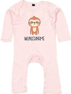 Kleckerliese Baby Body Strampler Schlafanzug Overall Junge Mädchen Tiermotiv Wunschtext Name Tiere Faultier Wunschname personalisiert, PowderPink, 3-6 Monate von Kleckerliese