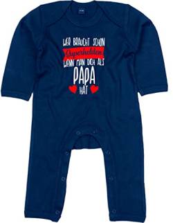 Kleckerliese Baby Body Strampler Schlafanzug Overall Junge Mädchen Wer braucht schon Superhelden wenn man Dich als PAPA hat, NauticalNavy, 3-6 Monate von Kleckerliese
