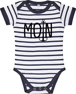 Kleckerliese Baby Body gestreift Sprüche Jungen Mädchen Kurzarm Motiv Moin Anker, NavyWhite, 6-12 Monate von Kleckerliese