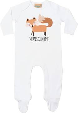 Kleckerliese Baby Kinder Schlafanzug Strampler Langarm Einteiler Motiv Tiere Fuchs Wunschname, White, 3-6 Monate von Kleckerliese