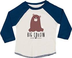 Kleckerliese Baby Kinder T-Shirt Motiv Big Cousin Tiermotiv Bär Langarm Raglan, WhiteNavy, 6-12 Monate von Kleckerliese