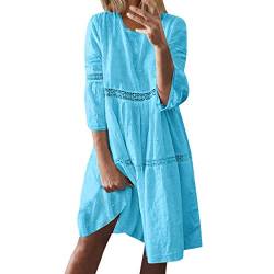 Sannysis Damen Sommerkleider Einfarbig Strandkleider Kurzarm Casual A-Linie Kleid Strandponcho Bikini Cover Up Tunika Kleider Knielang (M, Blau) von Kleid Sannysis