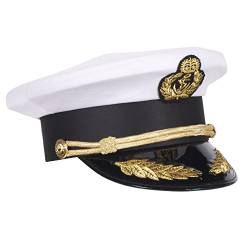 Kleidung zum Feiern Kapitäns-Mütze Super de Luxe mit Dicker Kordel & Lackschirm, Weiß Größe 57, 59 Oder 61 Schirmmütze, Marine Uniform Schiffskapitän Erwachsene (57) von Kleidung zum Feiern