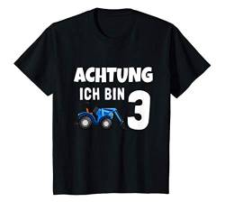 Kinder Achtung 3 Kinder Gburtstag Junge blauer Trecker Traktor T-Shirt von Kleine Bauern Traktor Designs