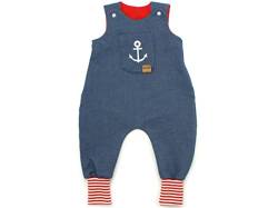 Kleine Könige Baby Strampler Jungen Baby Body · Modell Jeansoptik Jeansjersey Anker Timmy blau, rot-weiß · Ökotex 100 zertifiziert · Größe 86/92 von Kleine Könige