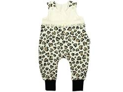 Kleine Könige Baby Strampler Mädchen Baby Body · Modell Leopard Leo Herzen beige geteilt, schwarz · Ökotex 100 zertifiziert · Größe 62/68 von Kleine Könige