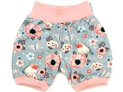 Kleine Könige Kurze Pumphose Baby Mädchen Shorts · Modell Blumen Vögel Birds grau, Altrosa · Ökotex 100 Zertifiziert · Größe 62/68 von Kleine Könige