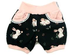 Kleine Könige Kurze Pumphose Baby Mädchen Shorts mit Taschen · Modell Hase Häschen Heidi schwarz mit Spitze, Altrosa · Ökotex 100 Zertifiziert · Größe 110/116 von Kleine Könige