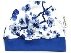 Kleine Könige Mütze Baby Mädchen Beanie · Modell Blumen Blue Flowers, Royalblau · Ökotex 100 Zertifiziert · Größe 86/92 von Kleine Könige