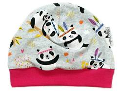 Kleine Könige Mütze Baby Mädchen Beanie · Modell Boho Panda hellgrau, pink · Ökotex 100 Zertifiziert · Größe 110/116 von Kleine Könige