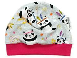 Kleine Könige Mütze Baby Mädchen Beanie · Modell Boho Panda hellgrau, pink · Ökotex 100 Zertifiziert · Größe 50/56 von Kleine Könige