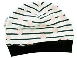 Kleine Könige Mütze Baby Mädchen Beanie · Modell Punkte Streifen Babydots rosa, schwarz · Ökotex 100 Zertifiziert · Größe 86/92 von Kleine Könige