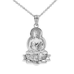 Kleine Schätze Buddha in Lotus Blume Anhänger Halskette in Sterling Silber (Verfügbare Kettenlänge 40 cm - 45CM - 50CM- 55CM) von Kleine Schätze