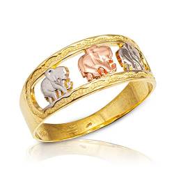 Kleine Schätze Damen Ring/Verlobungsring/partnerring 9 Karat Tri-Tone Gold Elefant Ring von Kleine Schätze