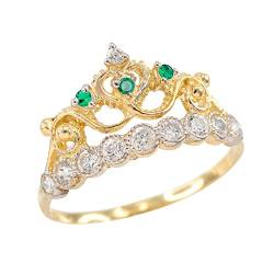 Kleine Schätze Damen Ring Grün Smaragd 14 Karat Gelbgold Krone von Kleine Schätze