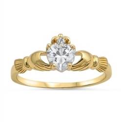 Kleine Schätze - Gelbes Gold überzogener Sterling Silber 925 - Damen Ring - Zirkonia Claddagh Ring von Kleine Schätze