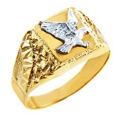 Kleine Schätze Herren Ring/Verlobungsring/partnerring/Ehering 9 Karat Herren Gold Ring - Zwei Ton Gold Adler Ring von Kleine Schätze